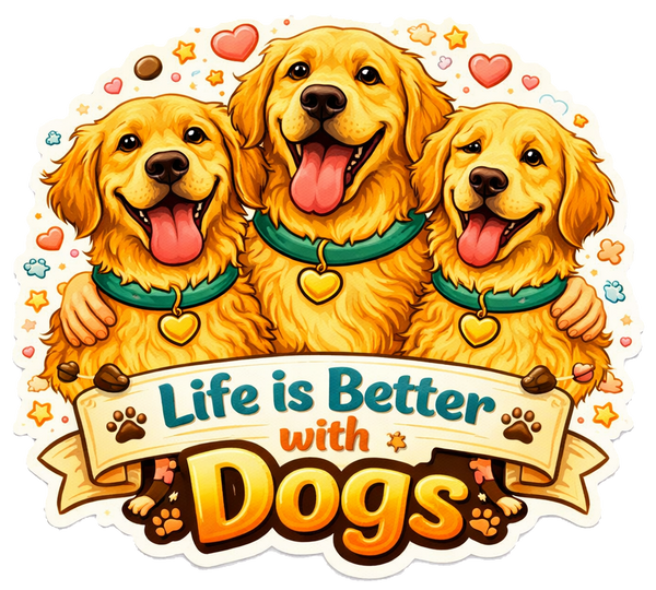Life Is Better with Dogs Sticker Golden Retriever Dog Lover Cute Puppy Journal
