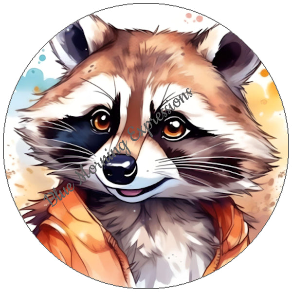 Handmade stickers with a raccoon in a jacket
