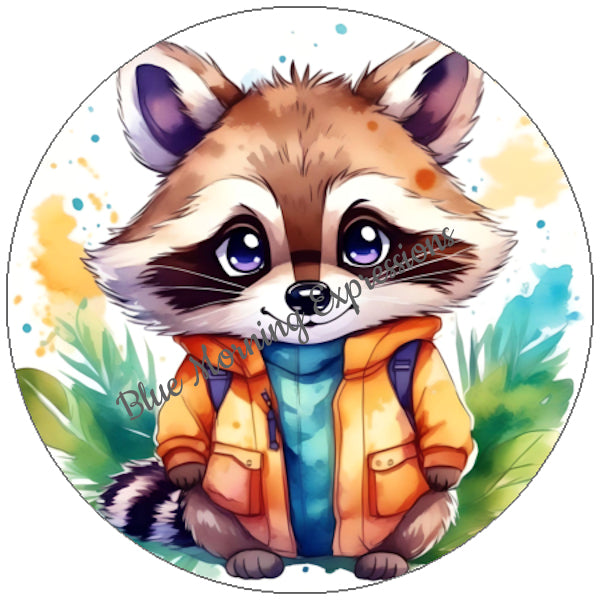 Handmade stickers with a raccoon in a jacket 
