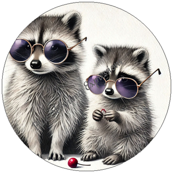 Handmade stickers with raccoons wearing sunglasses