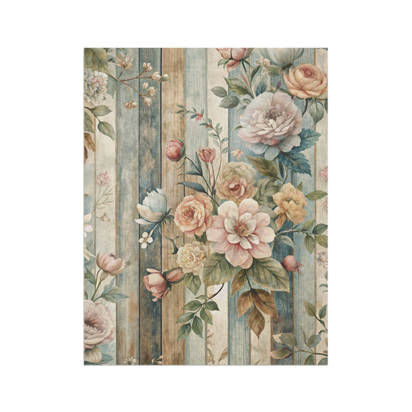 Vintage Floral Wood Plank Garden Flag Cottage Spring Porch Banner