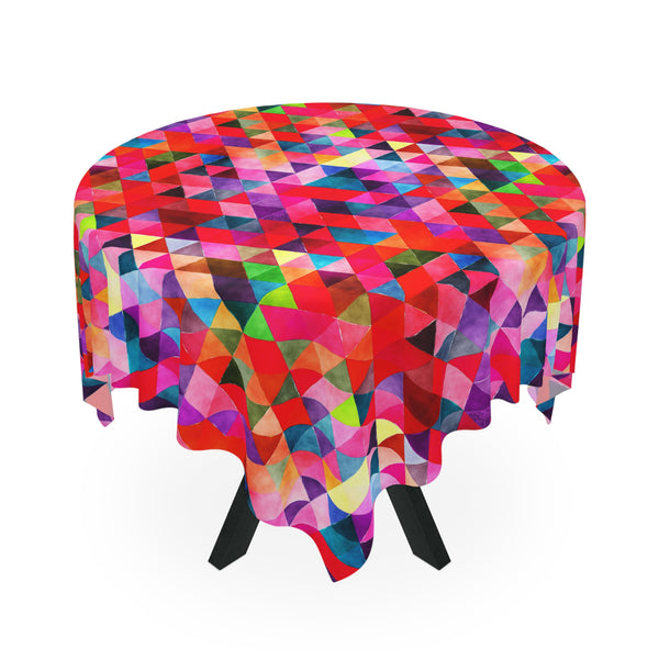 Bright Colorful Geometric Pattern Red Blue Tablecloth Décor
