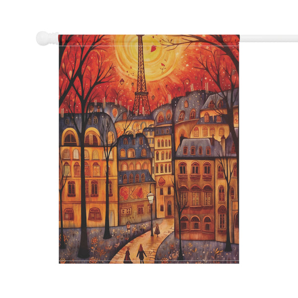 Paris France Eiffel Tower Autumn Skyline Garden Flag & Porch Banner Yard Art