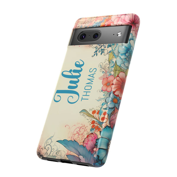 Personalized Floral Phone Case Custom Name Cover iPhone Samsung Pixel Gift