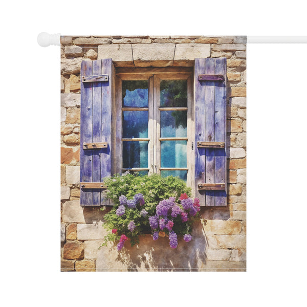 Rustic Stone Cottage Window Garden Flag Lavender Shutters Porch Banner