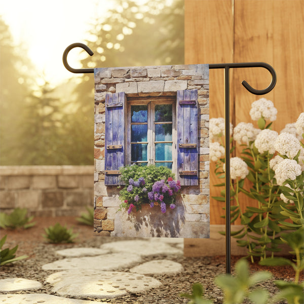 Rustic Stone Cottage Window Garden Flag Lavender Shutters Porch Banner