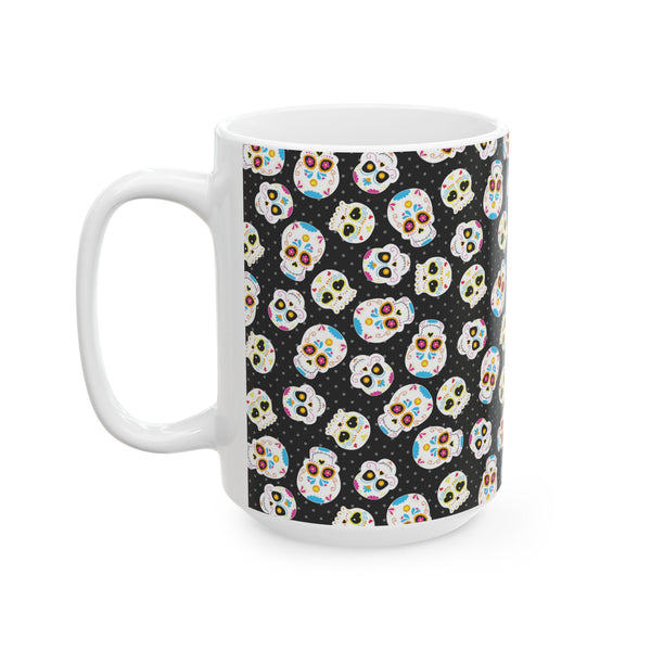 Black Sugar Skull Day of the Dead White Ceramic Mug
