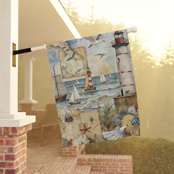 Nautical Lighthouse Garden Flag & Porch Banner Coastal Beach Yard Decor