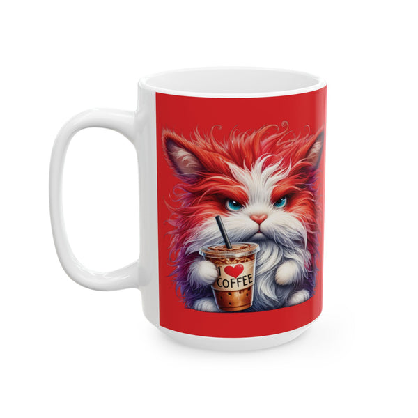 Grumpy Cat Mug, Funny Pet Lover Gift, Red Cat Lady Coffee Cup, Grouchy Cat Mug,