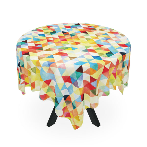 Bright Colorful Geometric Pattern Green White Tablecloth Décor