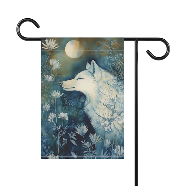 White Wolf Moon Garden Flag & Porch Banner Woodland Night Yard Decor Art