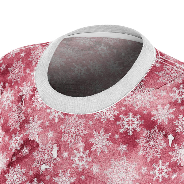 Pink Snowflakes Women's Cut & Sew Tee (AOP) Casual Shirt for Women