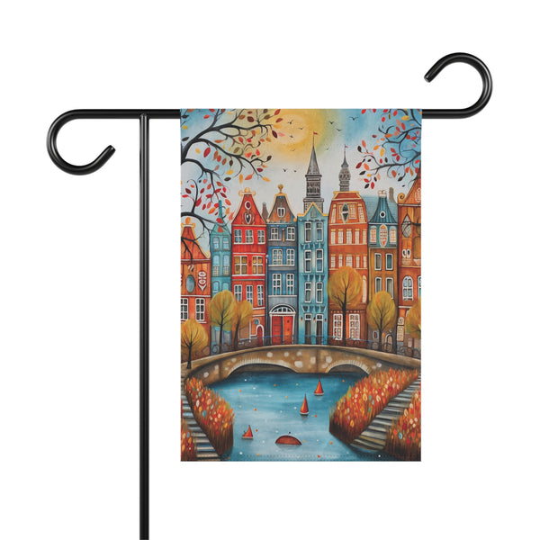 Amsterdam Netherlands Canal Houses Garden Flag & Porch Banner Yard Art