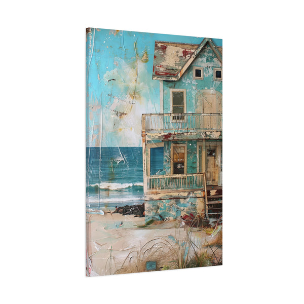 Whimsical Beach House Ocean Canvas Print Blue Art Coastal Decor Wall Hanging