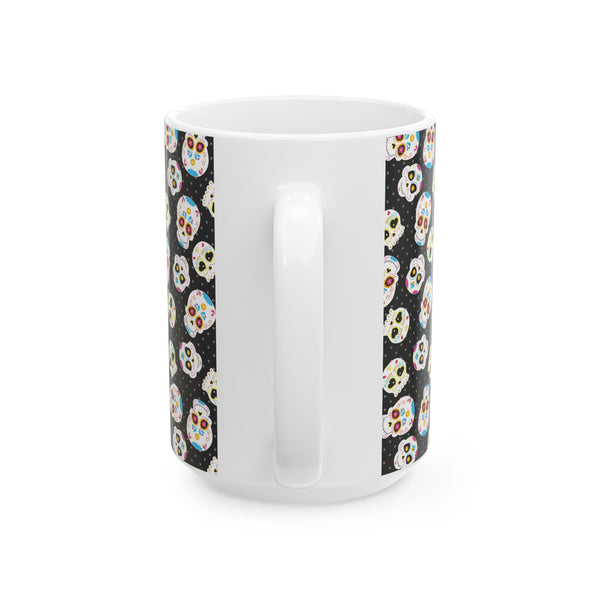 Black Sugar Skull Day of the Dead White Ceramic Mug