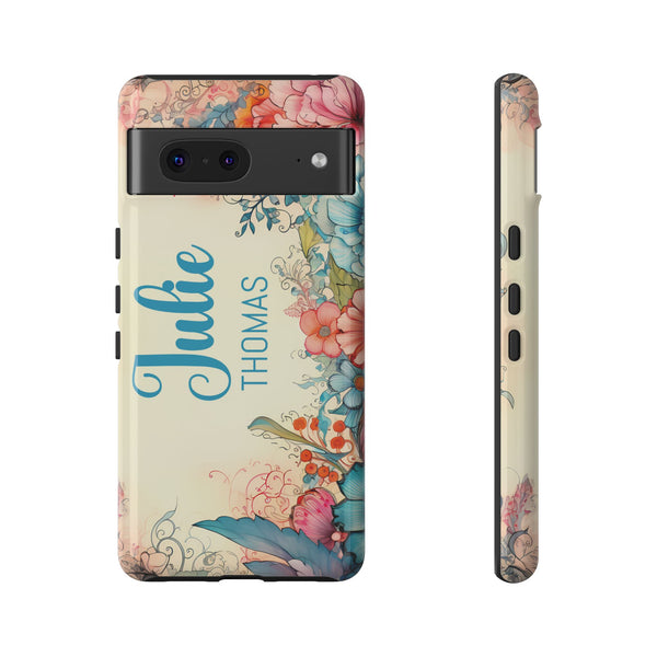 Personalized Floral Phone Case Custom Name Cover iPhone Samsung Pixel Gift