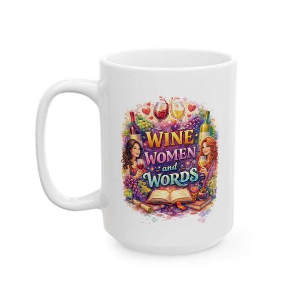 Wine Women and Words Coffee Mug – Wine Lover Gift, Book Club Mug, Funny Cup