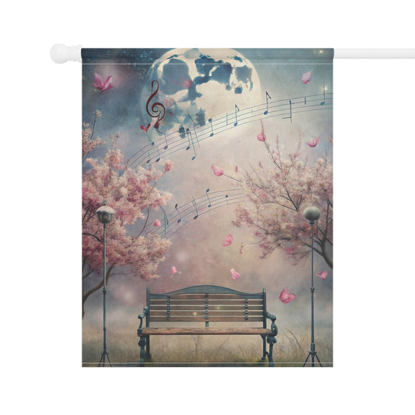 Moonlight Music Garden Flag Porch Banner Cherry Blossom Dreamscape Art