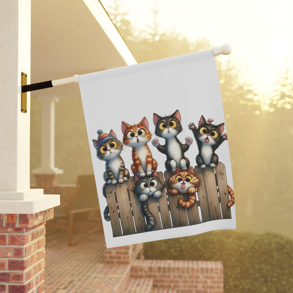 Cute Kittens on Fence Garden Flag & Porch Banner Cat Yard Decor Art