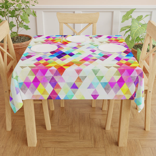 Bright Colorful Geometric Pattern Pink Yellow White Tablecloth Décor
