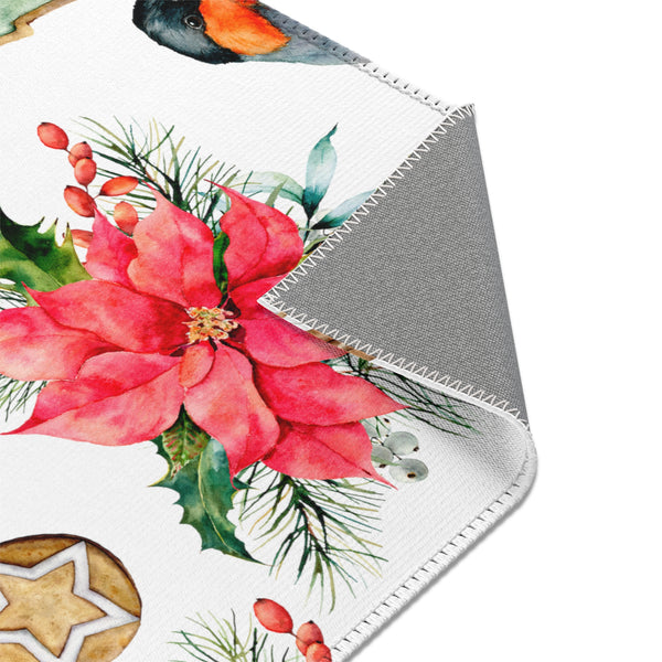 Christmas Home Decor Poinsettia Cookie Area Rugs 3 Sizes Durable 