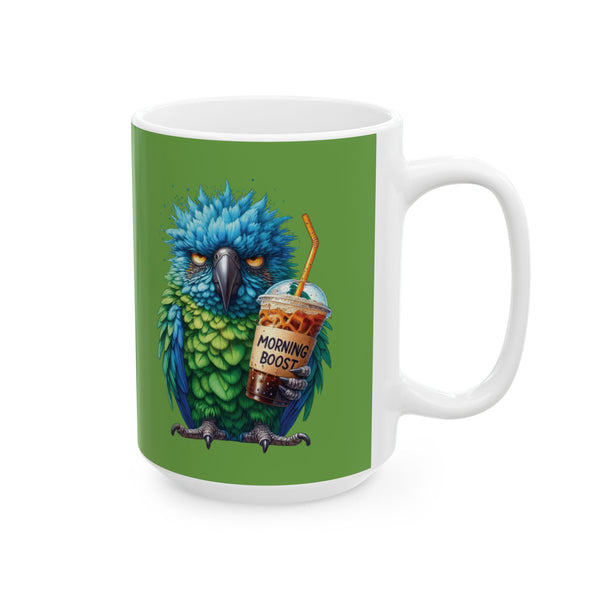 Grumpy Parrot Coffee Mug – Funny Colorful Bird Cup | Morning Boost Coffee Gift