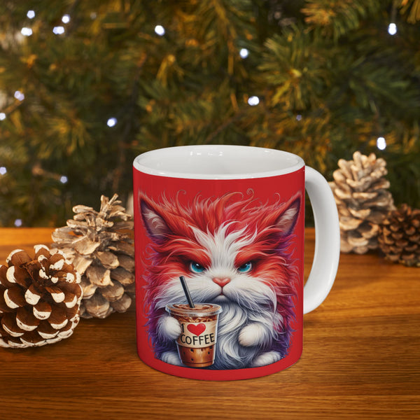 Grumpy Cat Mug, Funny Pet Lover Gift, Red Cat Lady Coffee Cup, Grouchy Cat Mug,