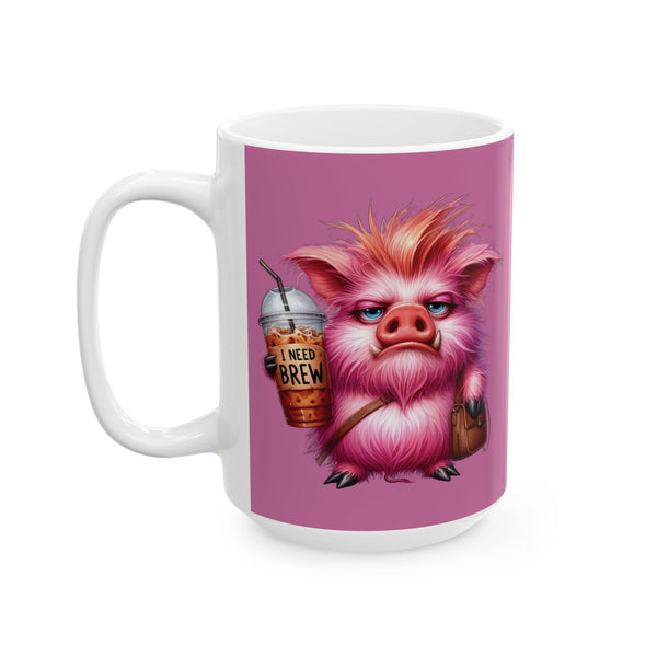 Grumpy Pig Coffee Mug – Funny Cute Animal Cup | I Need Brew Morning Coffee Gift
