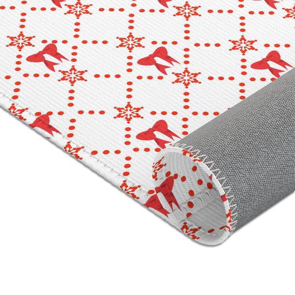 Christmas Red Bow Area Rugs Holiday Decor 3 Sizes Durable 