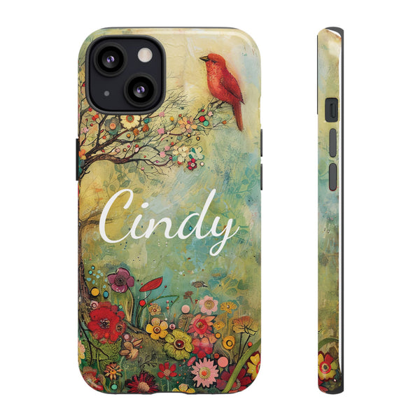 Personalized Red Floral Bird Phone Case Custom Samsung iPhone Garden Design