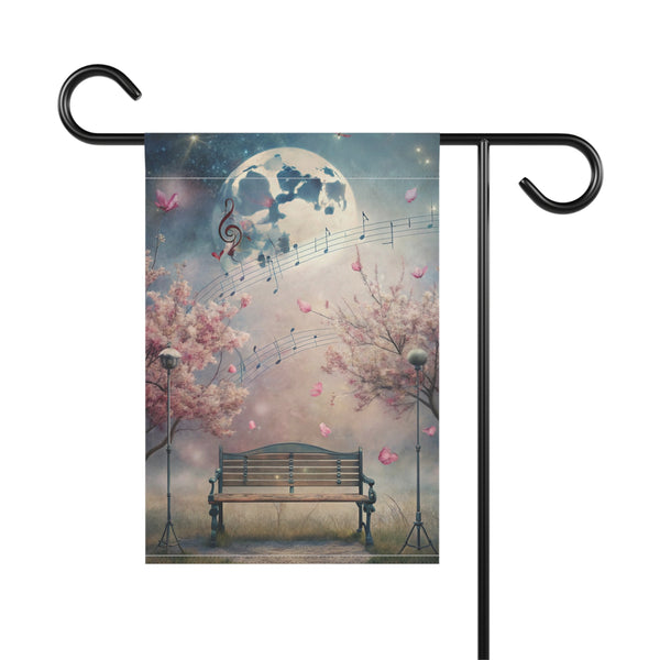 Moonlight Music Garden Flag Porch Banner Cherry Blossom Dreamscape Art