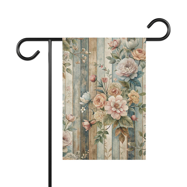 Vintage Floral Wood Plank Garden Flag Cottage Spring Porch Banner