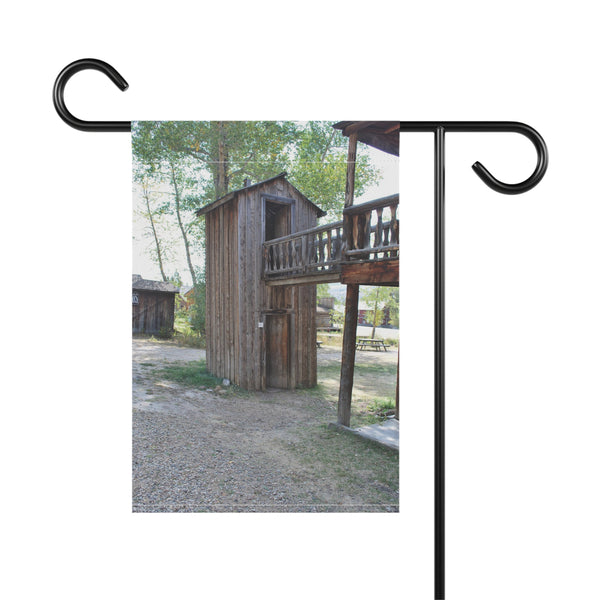 Old West Double Decker Outhouse Garden Flag Rustic Porch Banner Yard Art Decor