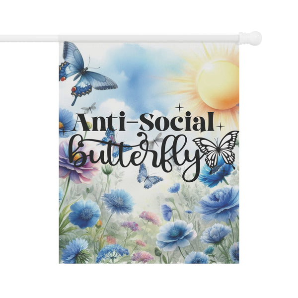 Anti Social Butterfly Garden Flag Floral Butterfly Yard Art House Banner 2-Sided