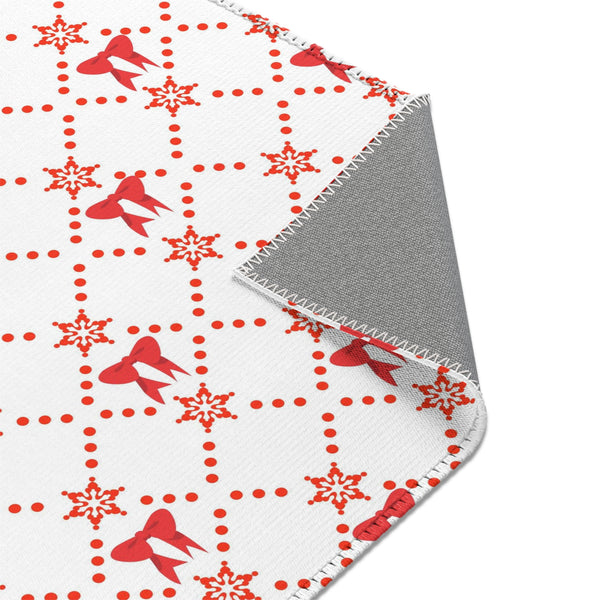 Christmas Red Bow Area Rugs Holiday Decor 3 Sizes Durable 