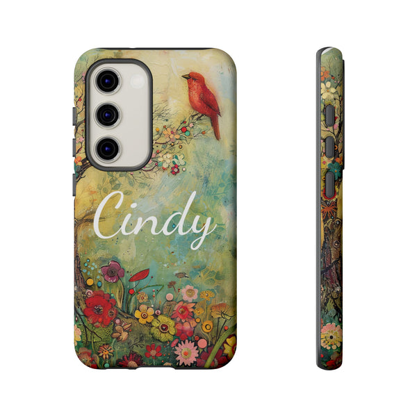 Personalized Red Floral Bird Phone Case Custom Samsung iPhone Garden Design