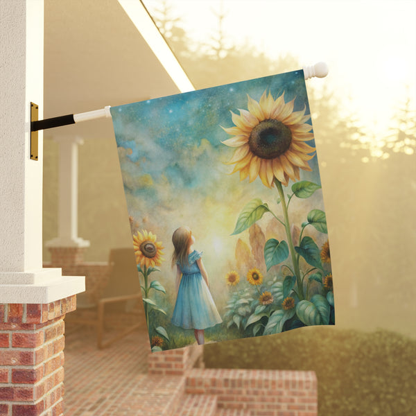 Sunflower Girl Dreamscape Garden Flag & Porch Banner Whimsical Decor