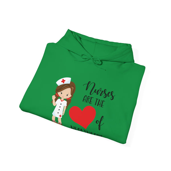 Brunette Nurse Hoodie Sweatshirt Heart of Healthcare, Nurse Hooded Sweatshirt