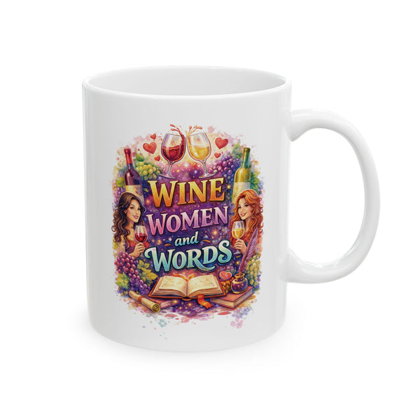 Wine Women and Words Coffee Mug – Wine Lover Gift, Book Club Mug, Funny Cup