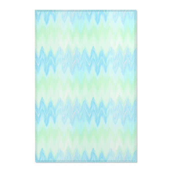 Blue Green Zigzag Geometric Area Rugs Durable 3 Sizes Home Decor Artsy