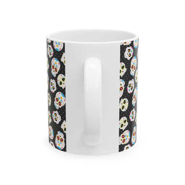 Black Sugar Skull Day of the Dead White Ceramic Mug