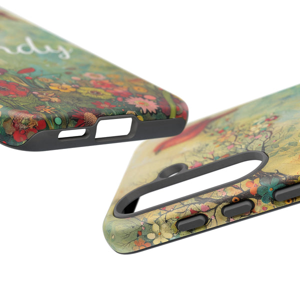 Personalized Red Floral Bird Phone Case Custom Samsung iPhone Garden Design