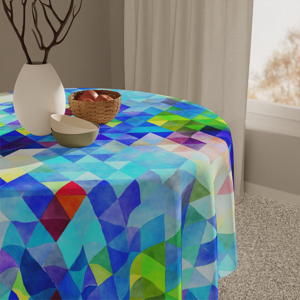 Bright Colorful Geometric Pattern Blue Green Tablecloth Décor