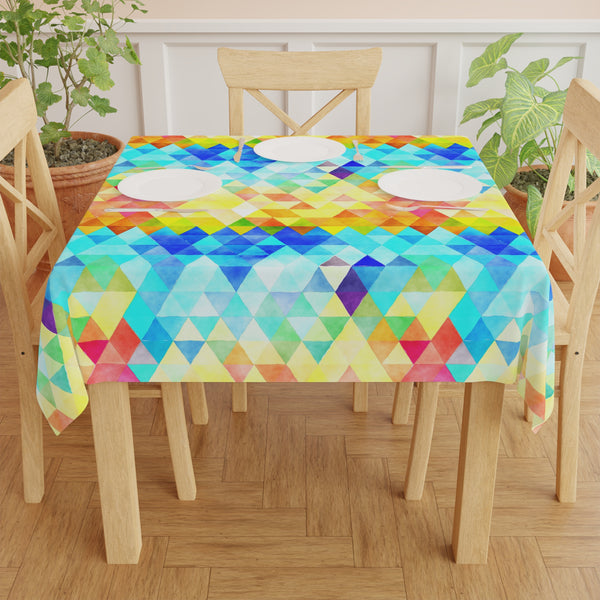 Bright Colorful Geometric Pattern Blue Yellow Tablecloth Décor