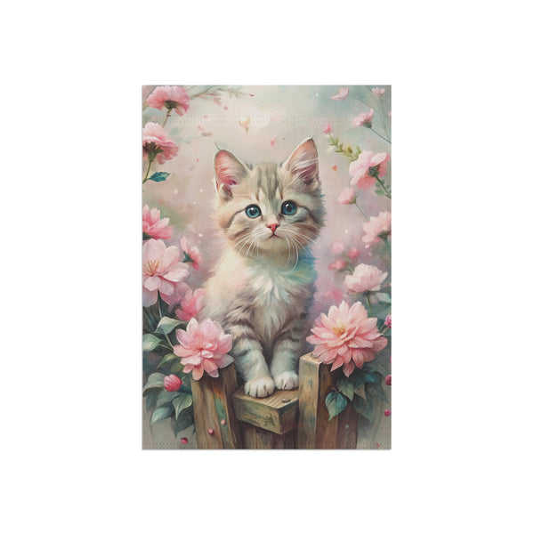 Cute Kitten Garden Flag Floral Cat Porch Banner Spring Yard Decor