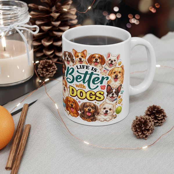 Life Is Better with Dogs Mug Cute Multi‑Breed Dog Lover Gift Pet Mom Coffee Cup