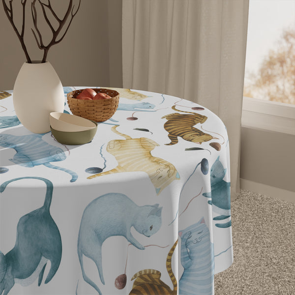 Playing Cats Watercolor Art Tablecloth Décor Casual Dining