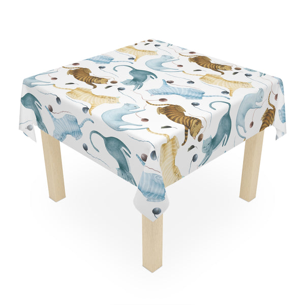 Playing Cats Watercolor Art Tablecloth Décor Casual Dining