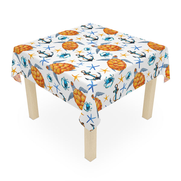 Sea Turtle Crab Beach Pattern Tablecloth Décor Nautical Theme