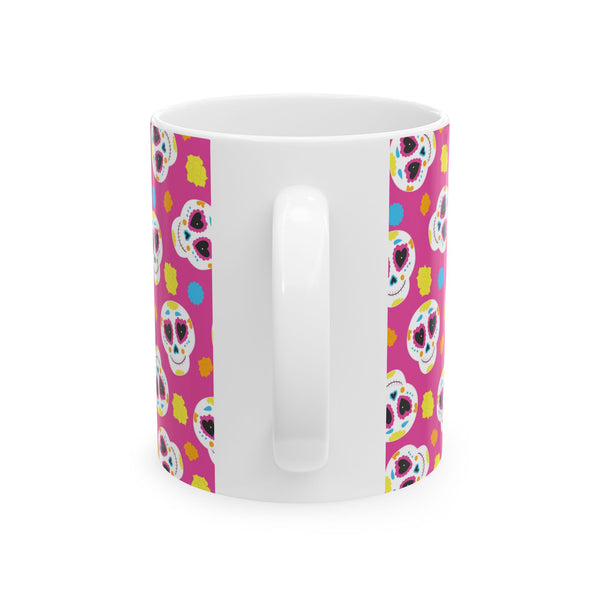 Pink Sugar Skull Day of the Dead White Ceramic Mug